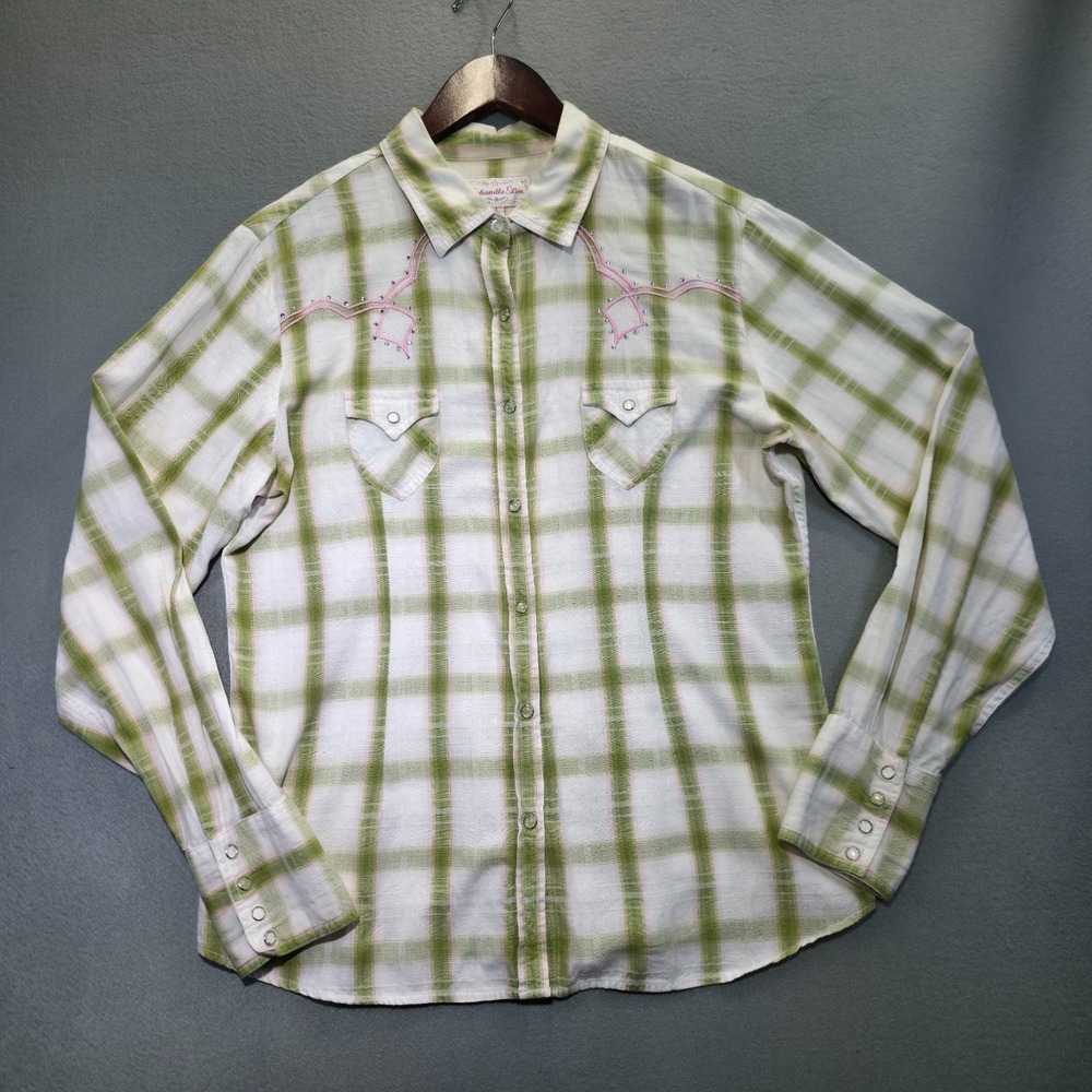 Panhandle Slim Women's Plaid Pearl Snap Rhinestone Western Shirt Size‎ Large